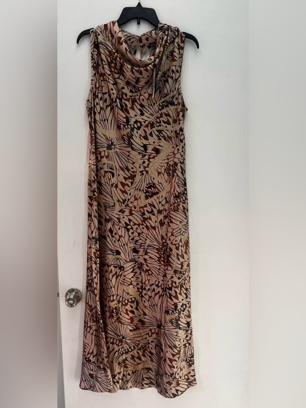Skies Are Blue Beige, Brown & Black Cowl Neck Maxi Dress